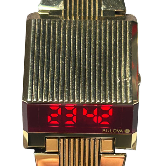 Bulova Computron Gold Reissue LED Retro Digital Watch – Full Set