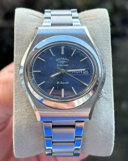 Vintage Rotary Automatic Day-Date Blue Dial Stainless Steel Men’s Watch