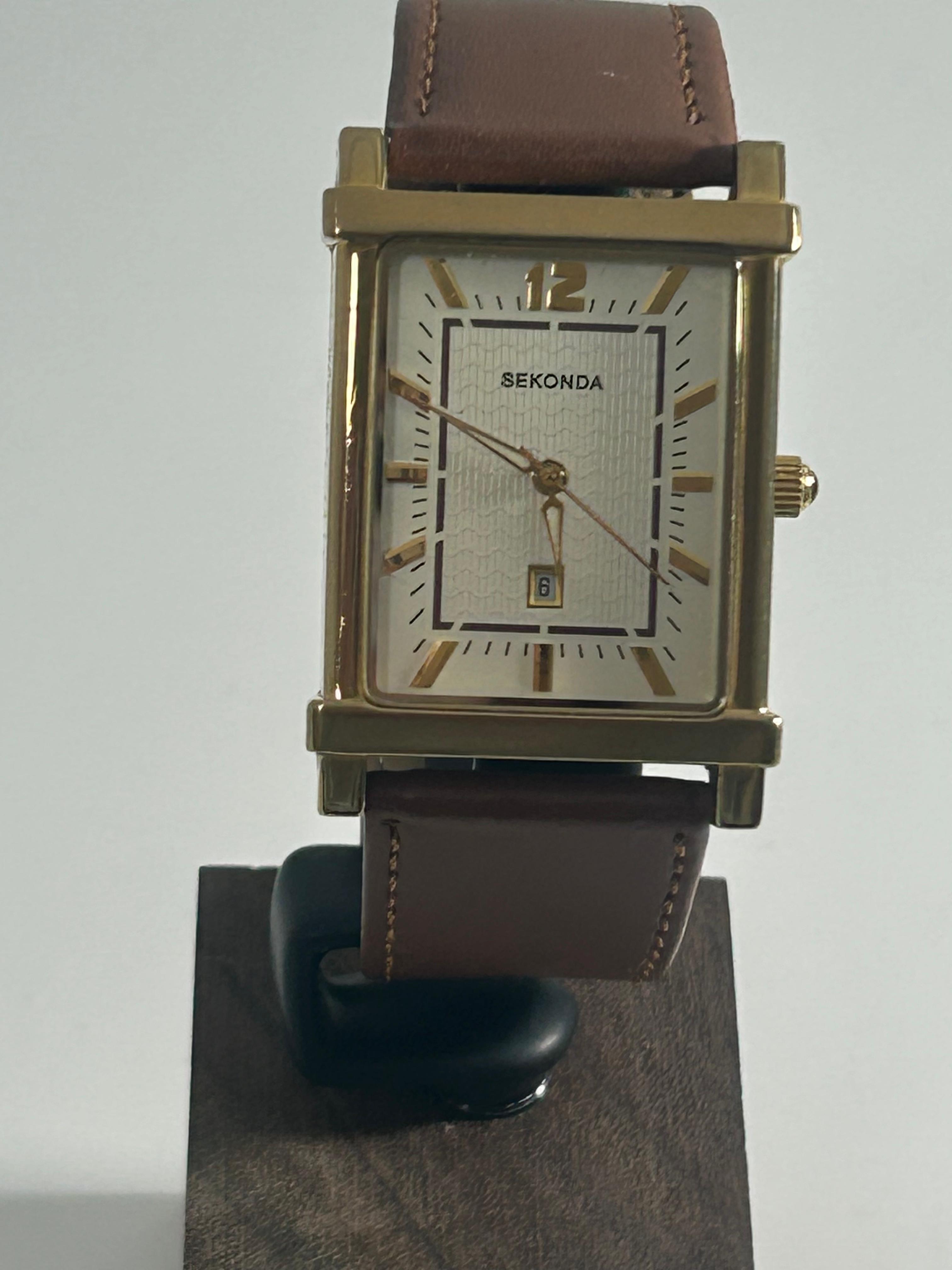 Sekonda Tank 3065 Dress Watch - Gold Plated, Rectangular, 36mm, Date, Classic, Vintage