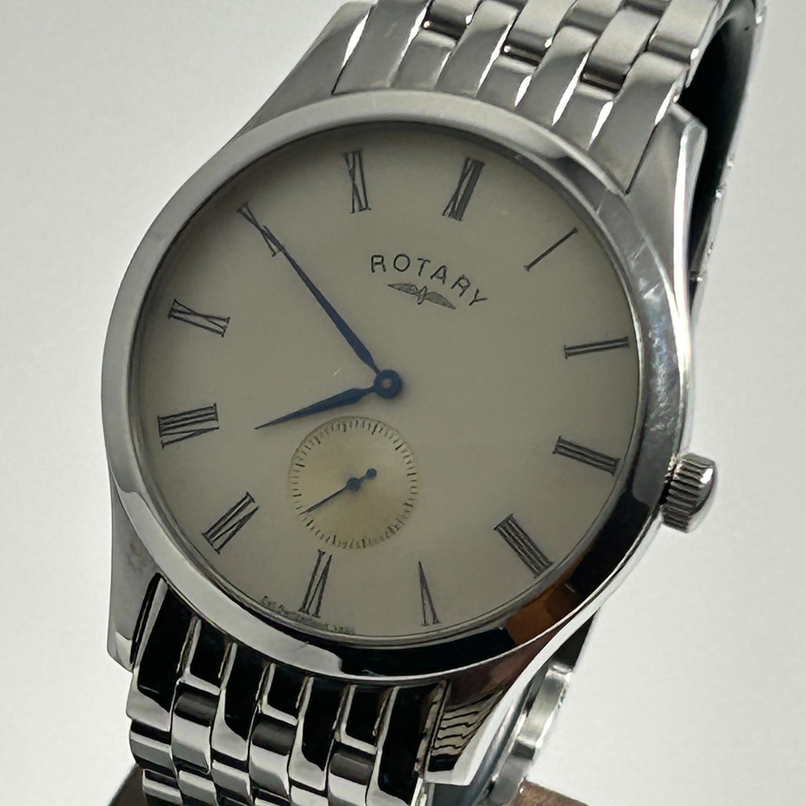 Rotary GB02411 Small Seconds Men's Watch — Stainless Steel, Cream Dial, Roman Numerals, Blued Hands