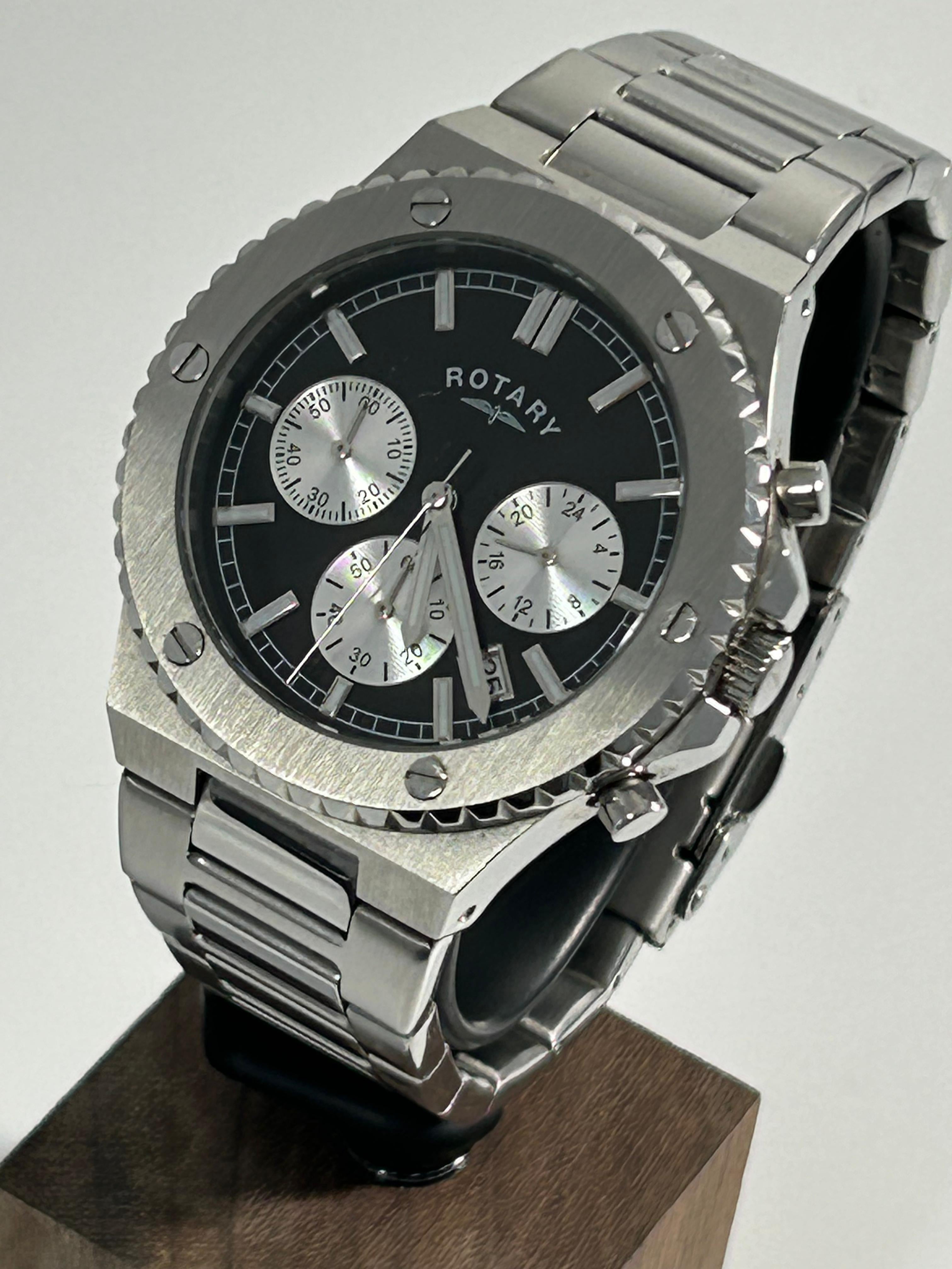 Rotary Royal Chronograph Watch - Black Dial, Stainless Steel, 41mm