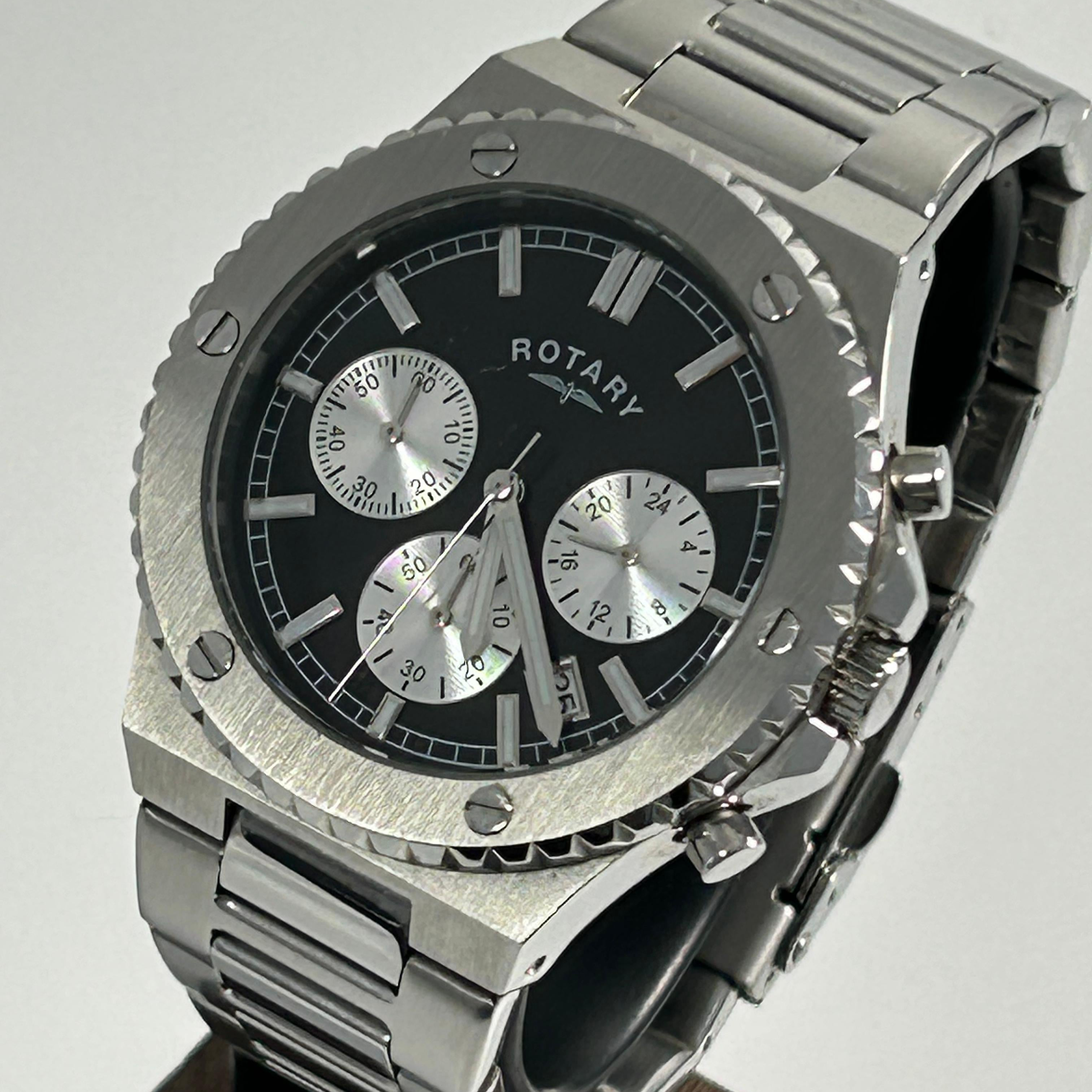 Rotary Royal Chronograph Watch - Black Dial, Stainless Steel, 41mm