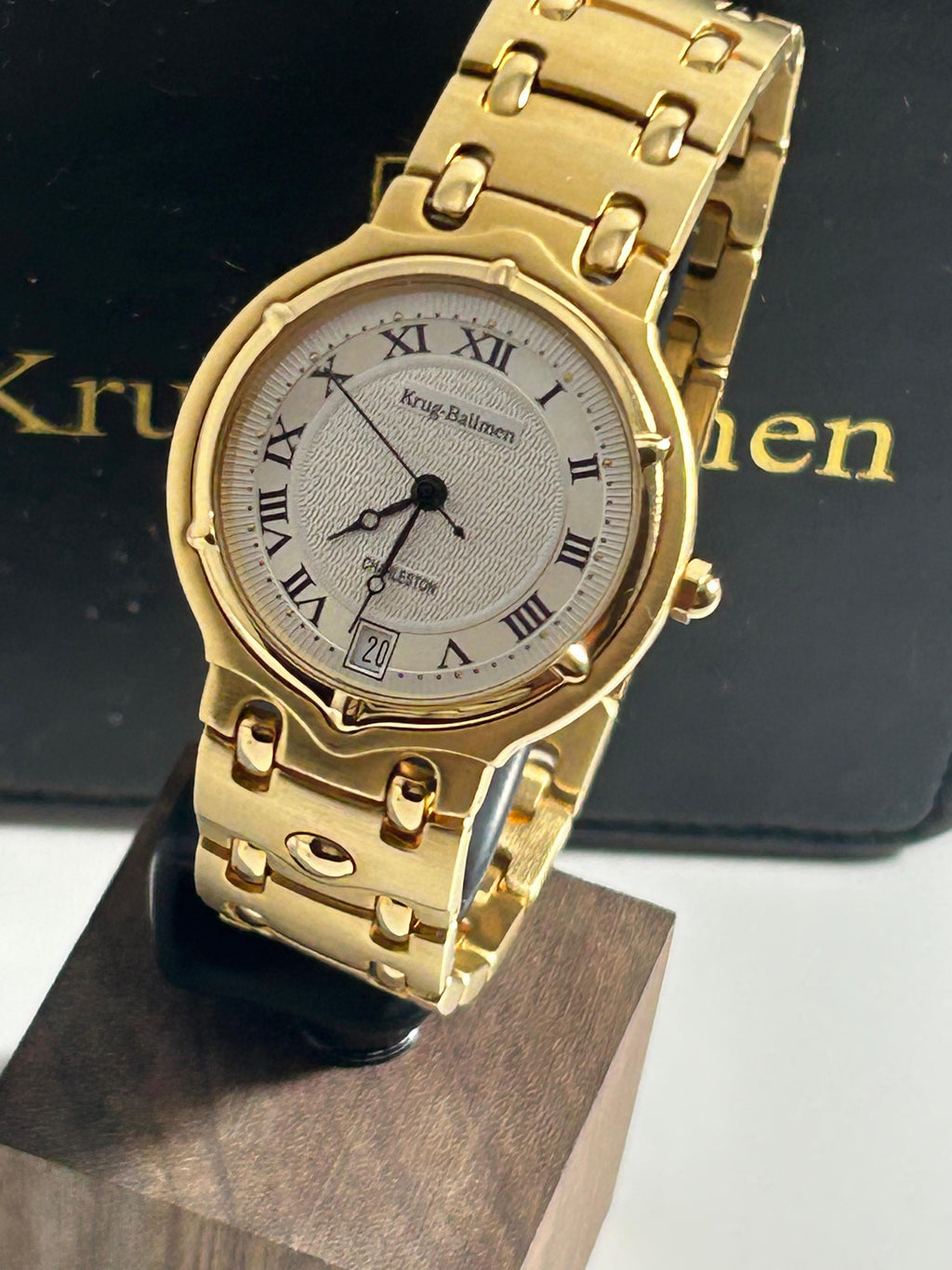 Krug-Baumen Charleston Men's Dress Watch - 32mm, Gold Tone, Roman Dial, Date, Boxed