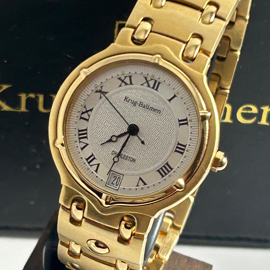 Krug-Baumen Charleston Men's Dress Watch - 32mm, Gold Tone, Roman Dial, Date, Boxed