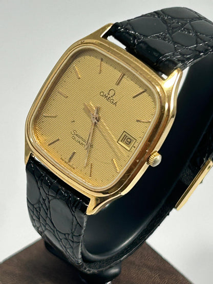 1980's Omega Seamaster 396.0934 Tank Style Rectangylar Gold Watch - Quartz, Date, Cal. 1420