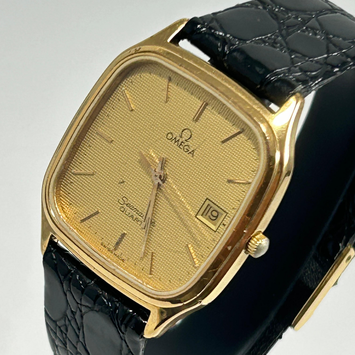 1980's Omega Seamaster 396.0934 Tank Style Rectangylar Gold Watch - Quartz, Date, Cal. 1420