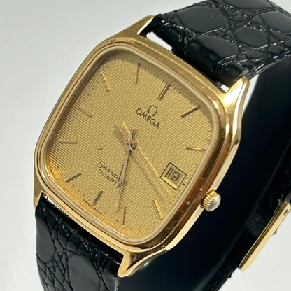 1980's Omega Seamaster 396.0934 Tank Style Rectangylar Gold Watch - Quartz, Date, Cal. 1420