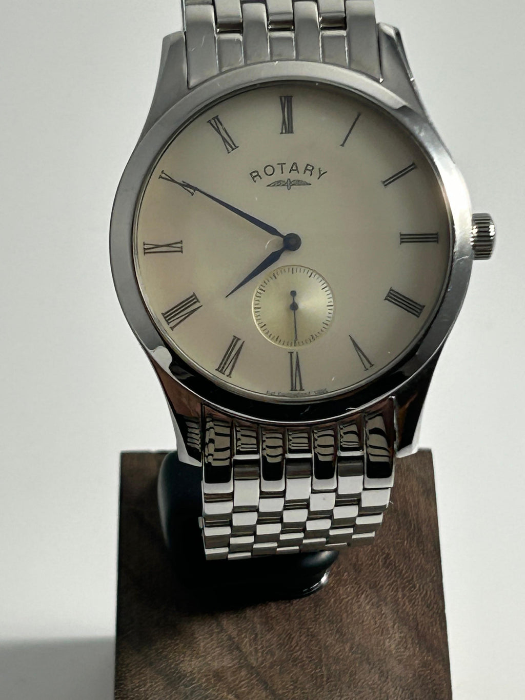 Rotary GB02411 Small Seconds Men's Watch — Stainless Steel, Cream Dial, Roman Numerals, Blued Hands