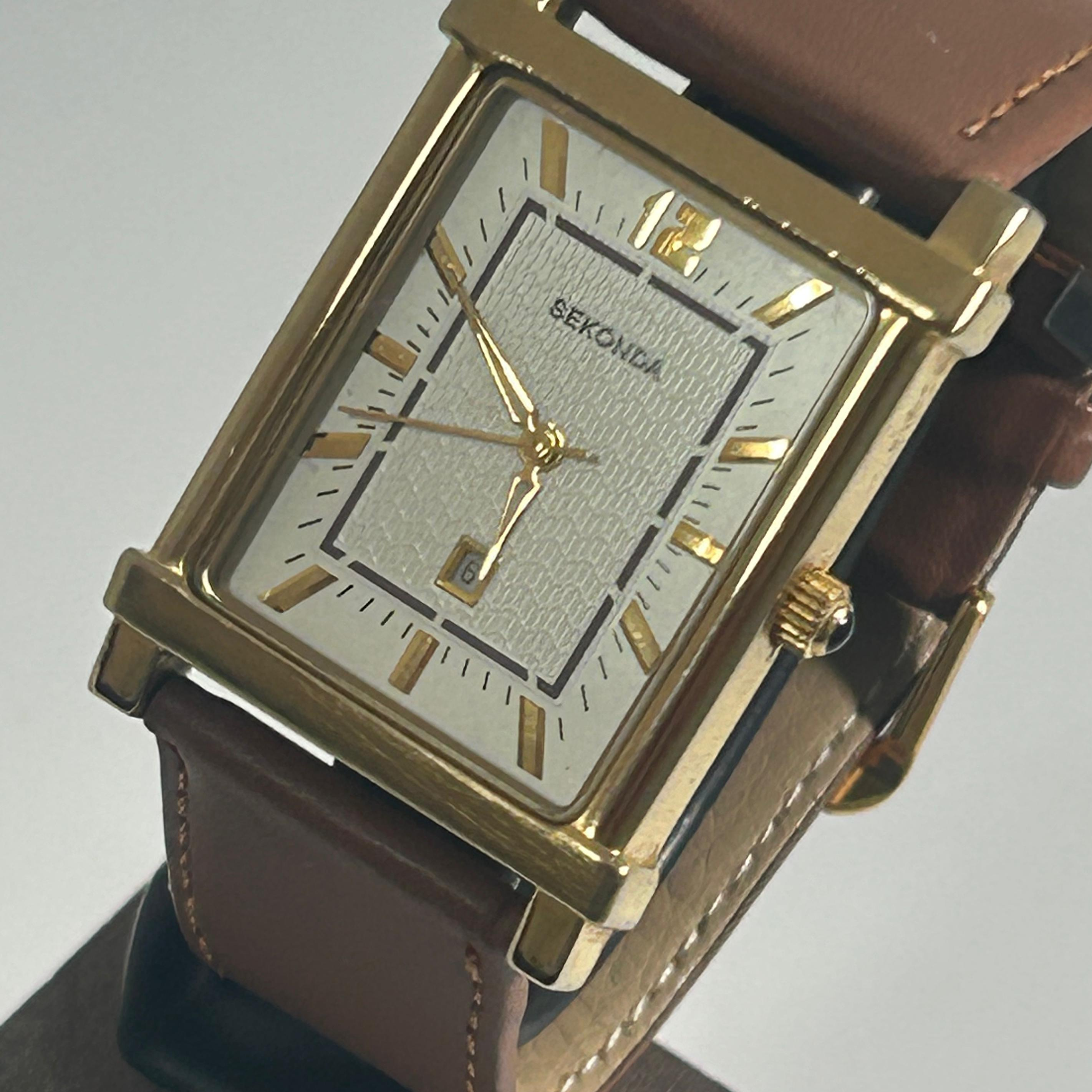 Sekonda Tank 3065 Dress Watch - Gold Plated, Rectangular, 36mm, Date, Classic, Vintage