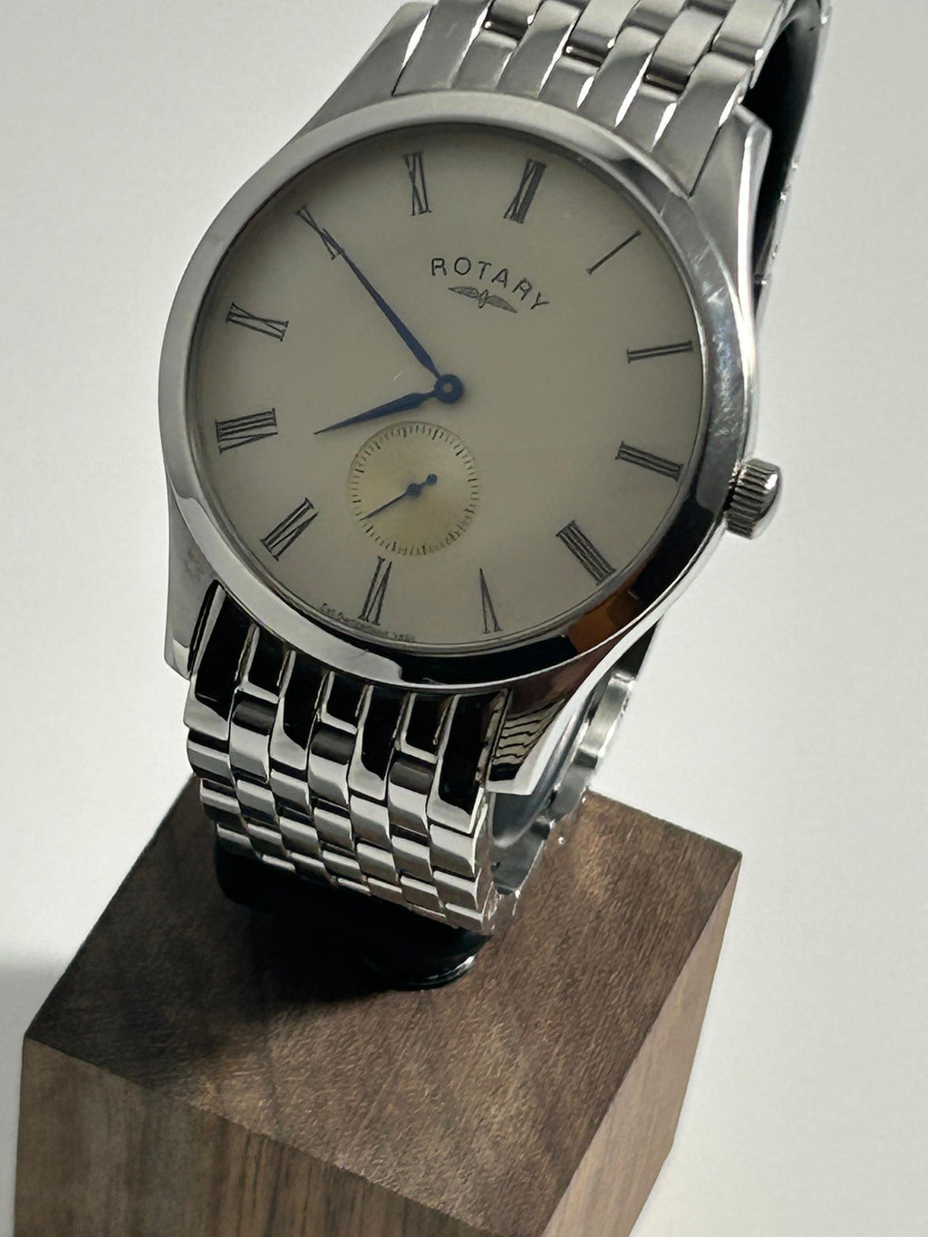 Rotary GB02411 Small Seconds Men's Watch — Stainless Steel, Cream Dial, Roman Numerals, Blued Hands