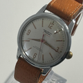 Relino 21 Jewels Incabloc Antimagnetic Vintage Swiss Dress Watch — Stainless Steel, Cream Dial, Tan Leather Strap, 1960s