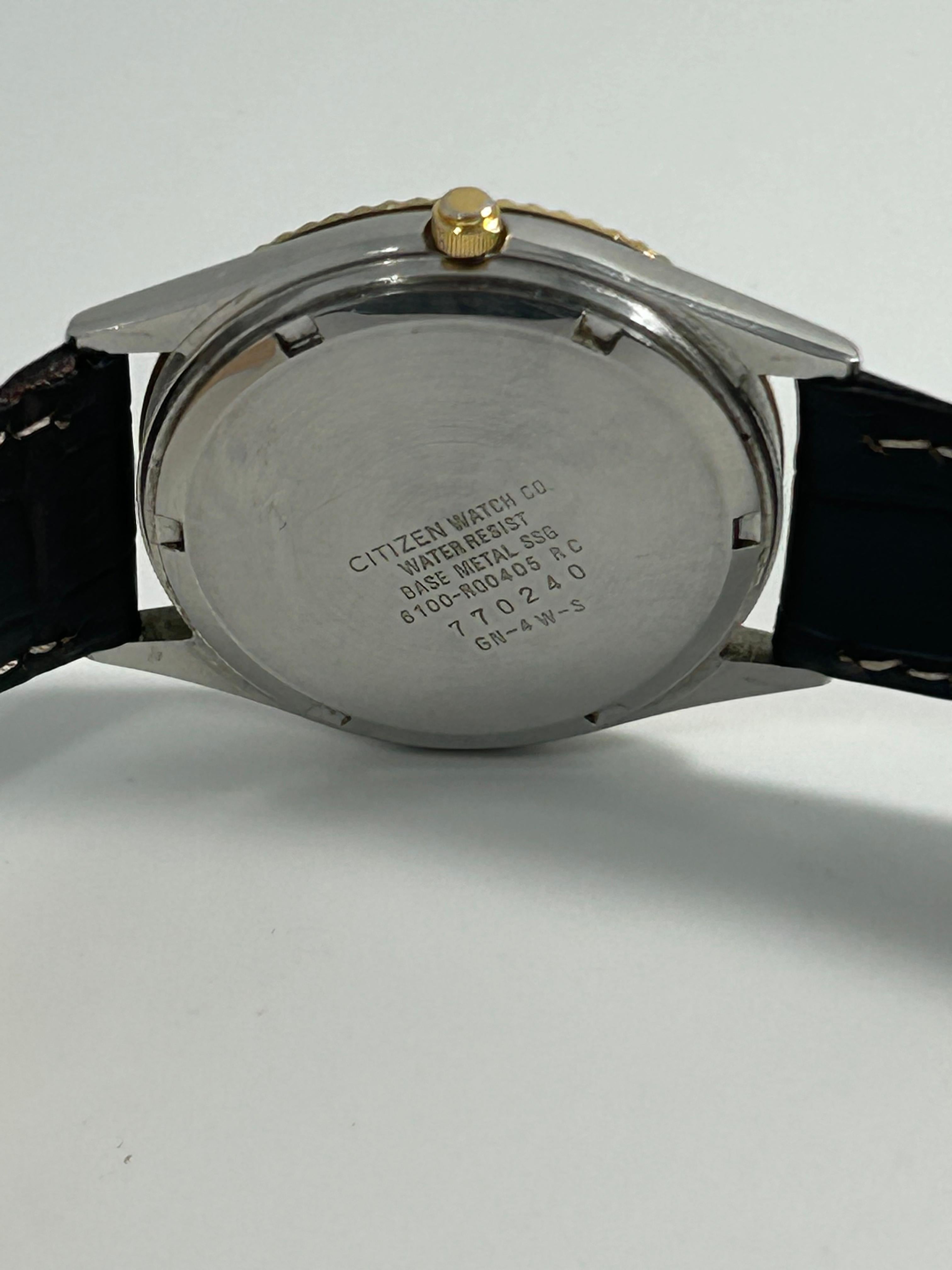 Citizen Quartz Presidential Fluted Bezel Men's Dress Watch — Two-Tone, Champagne Dial, Day-Date, Black Leather Strap