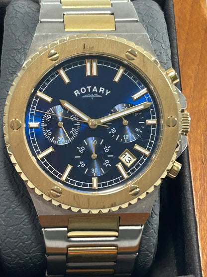 Rotary Blue Dial Two-Tone Chronograph – Screw Bezel, Reference GB00041/05