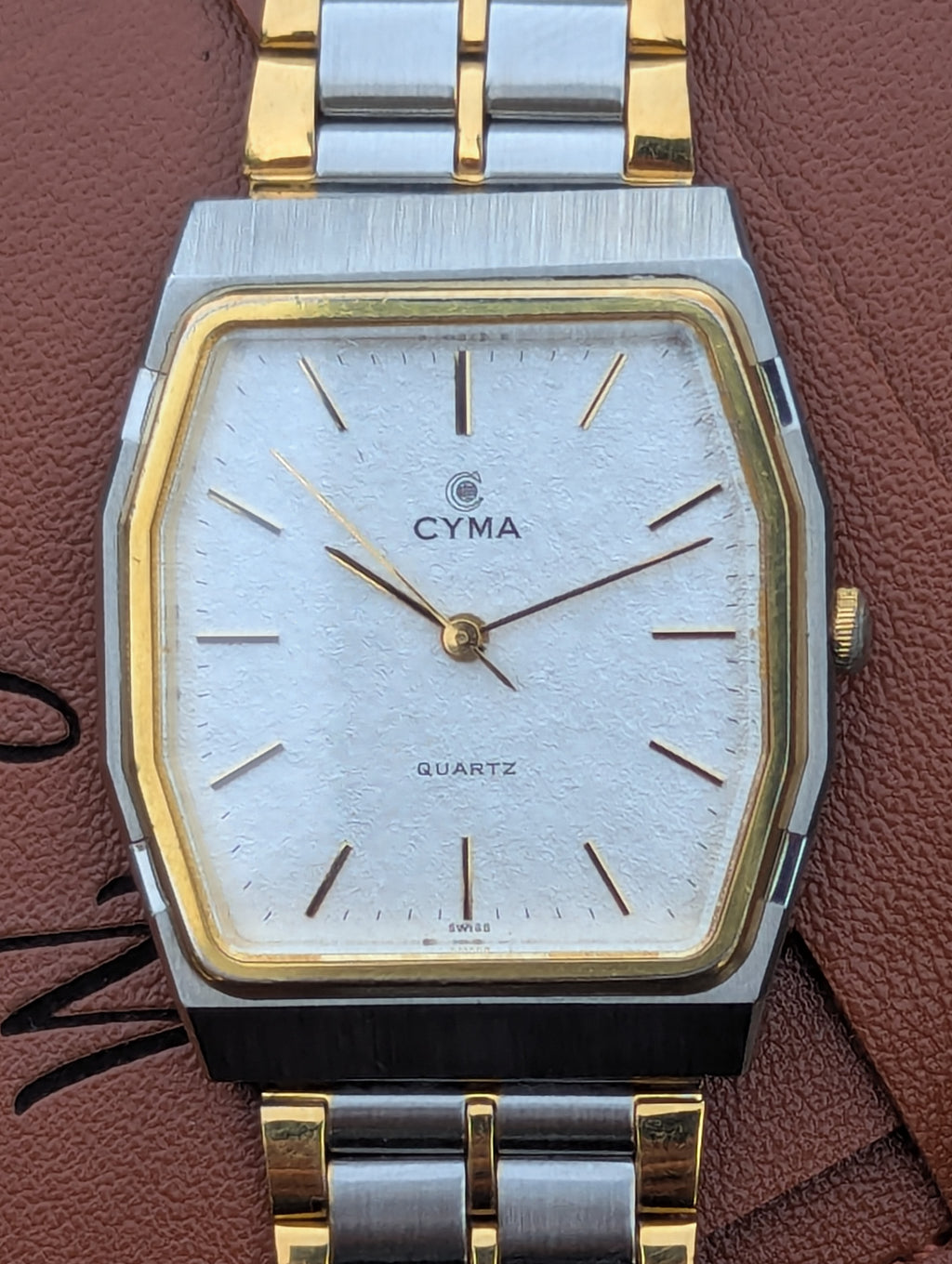 Cyma Le Locle White Textured Dial Dress Watch Quartz