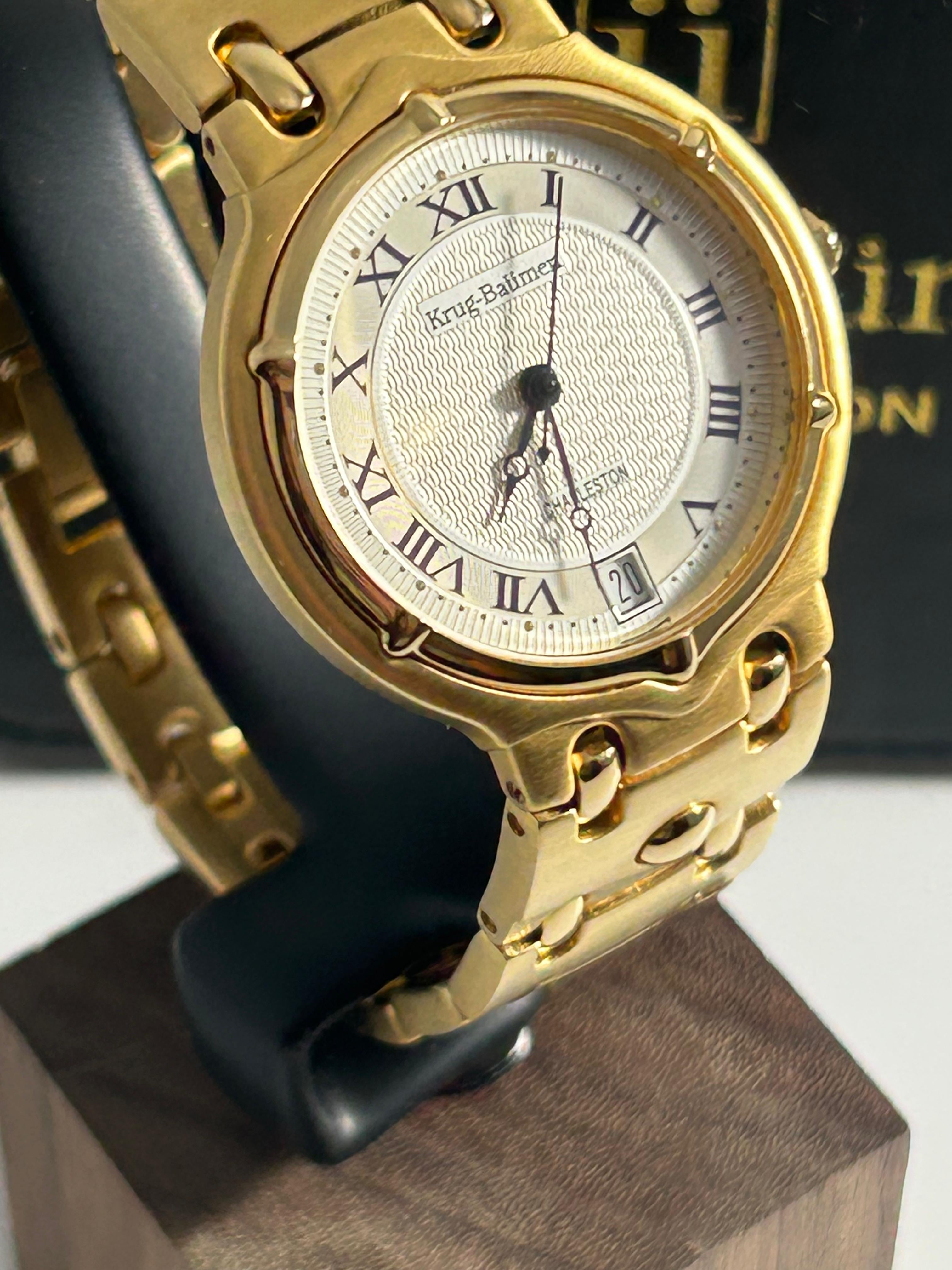 Krug-Baumen Charleston Men's Dress Watch - 32mm, Gold Tone, Roman Dial, Date, Boxed