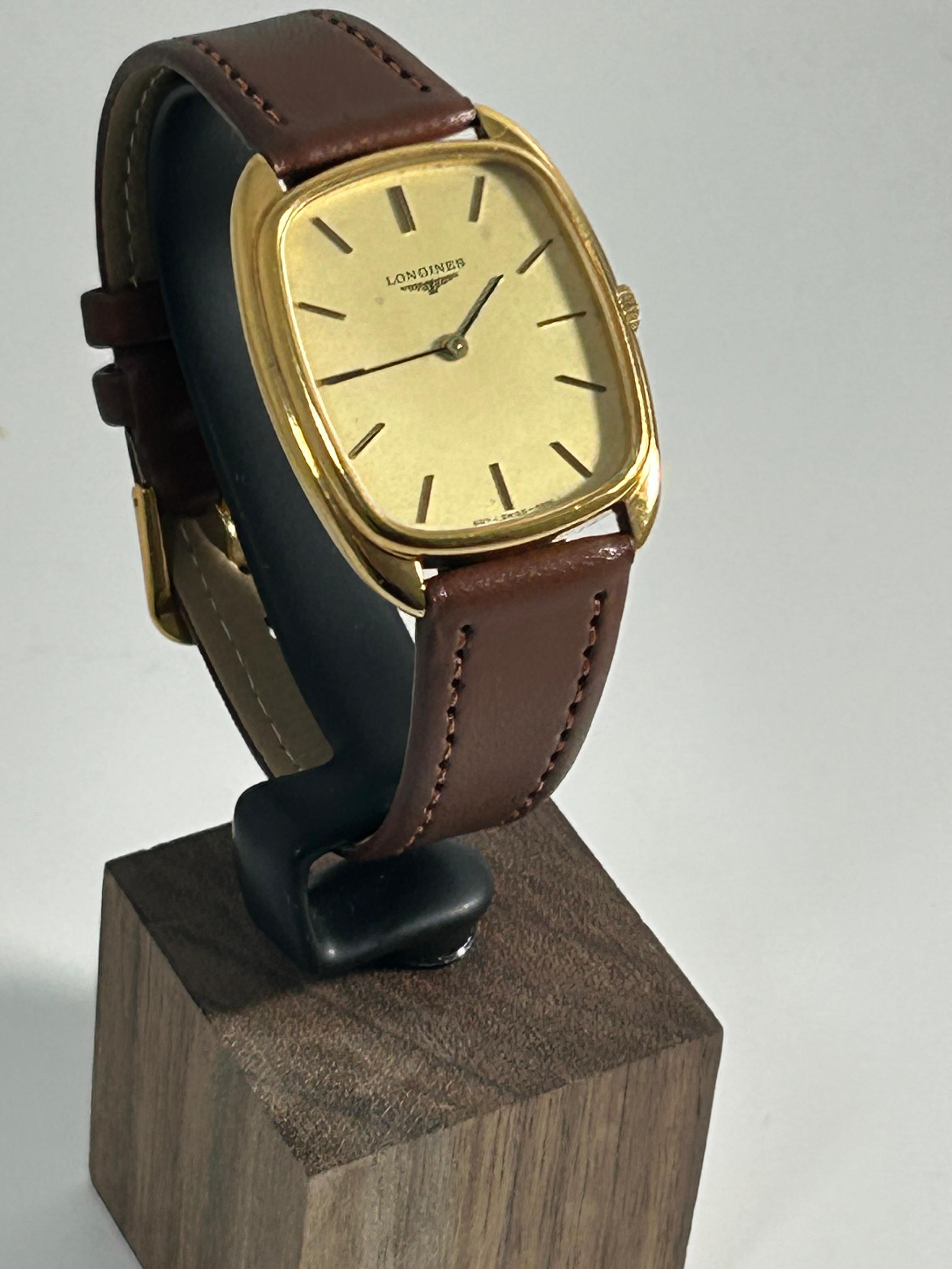 1980s Longines Manual Wind Dress Watch - Gold, Rectangular, Champagne Dial, Vintage