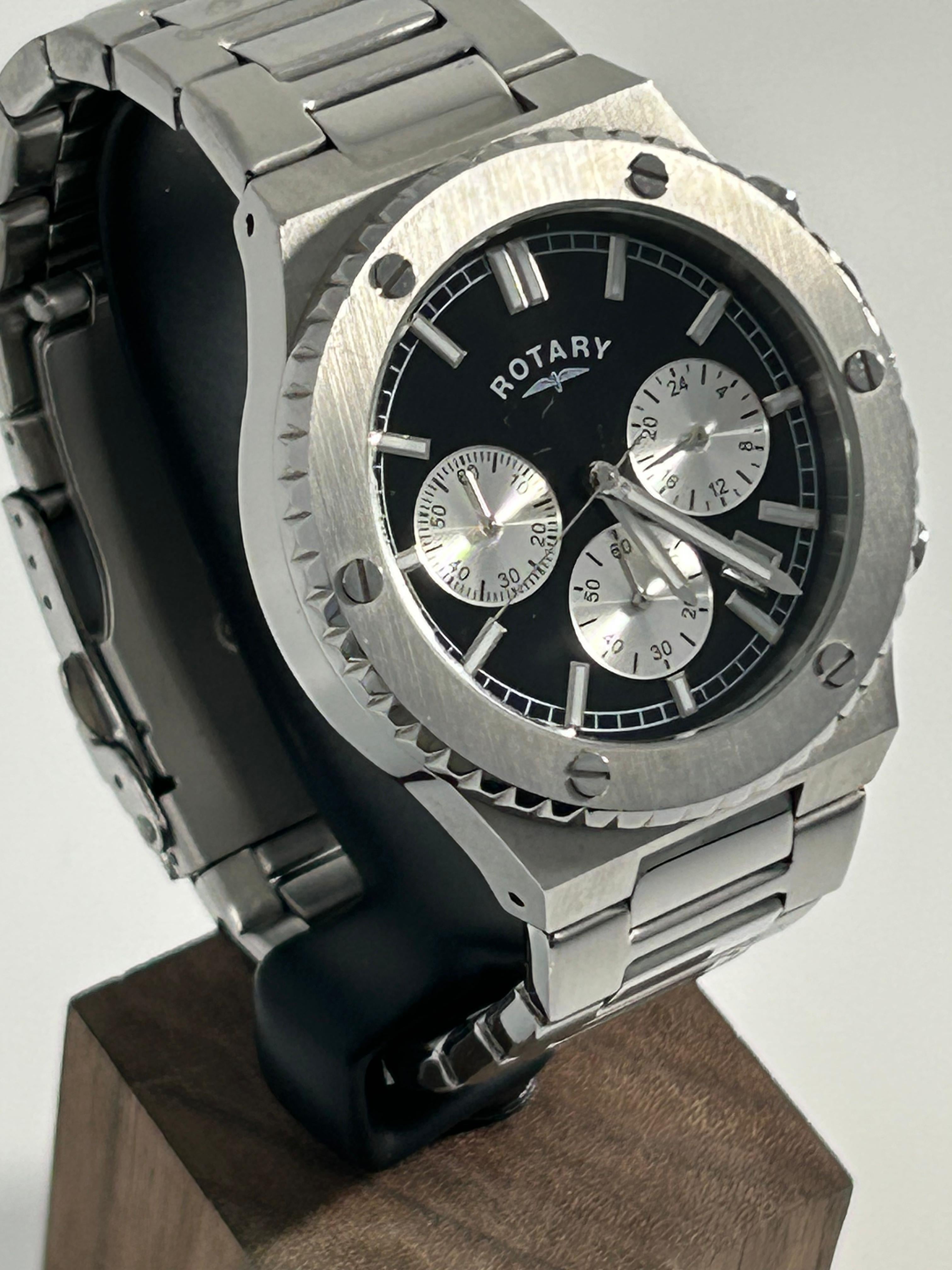 Rotary Royal Chronograph Watch - Black Dial, Stainless Steel, 41mm