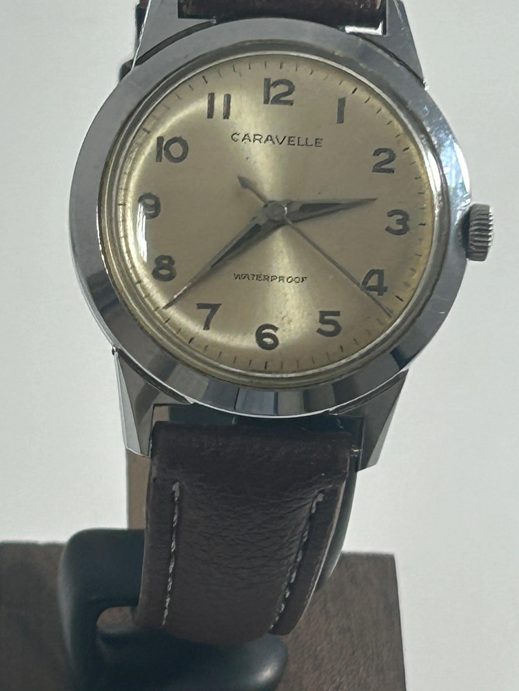 1960s Caravelle by Bulova Manual Wind Watch - 35mm, Swiss, Vintage, Cream Patina Dial