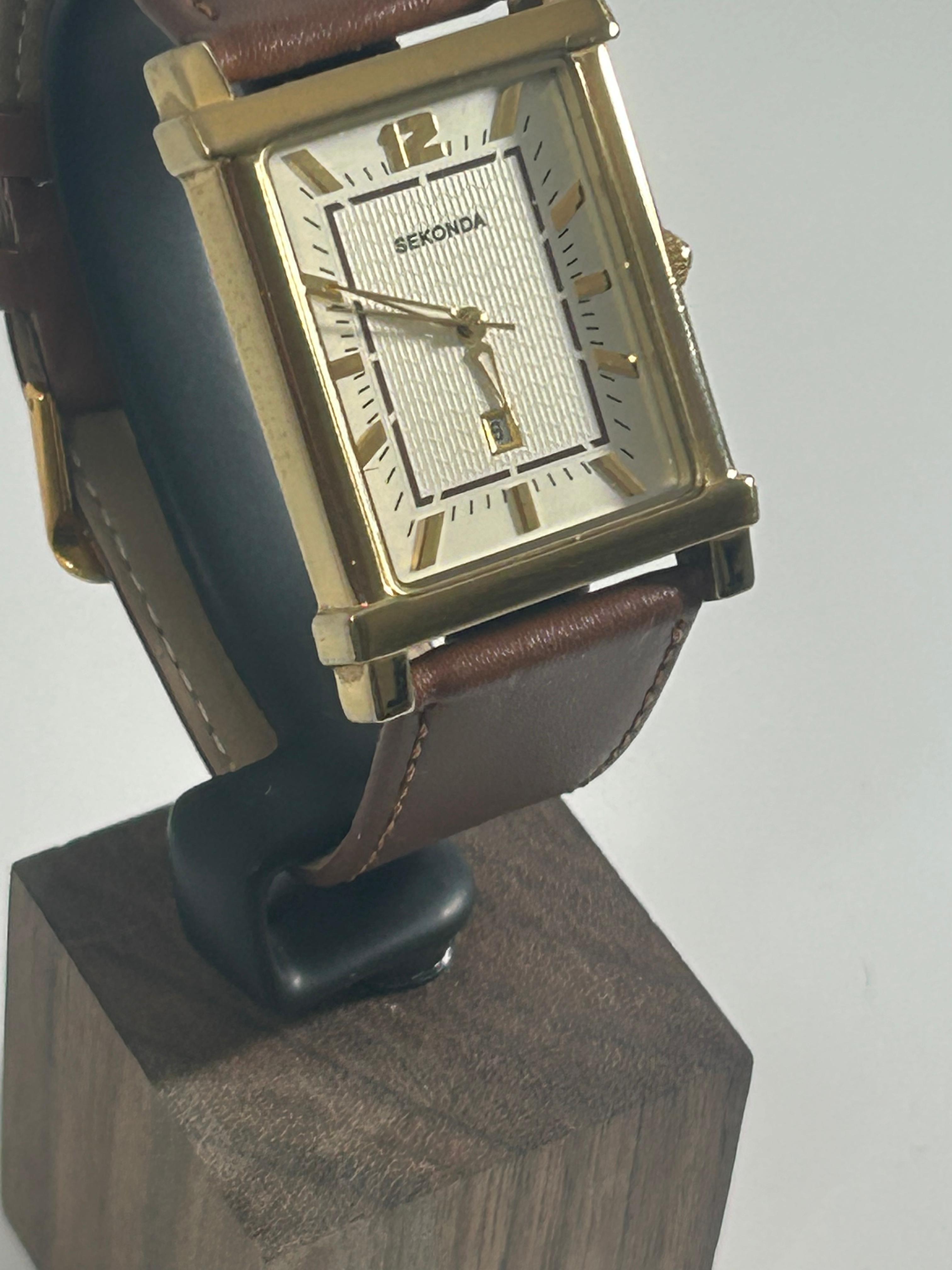 Sekonda Tank 3065 Dress Watch - Gold Plated, Rectangular, 36mm, Date, Classic, Vintage