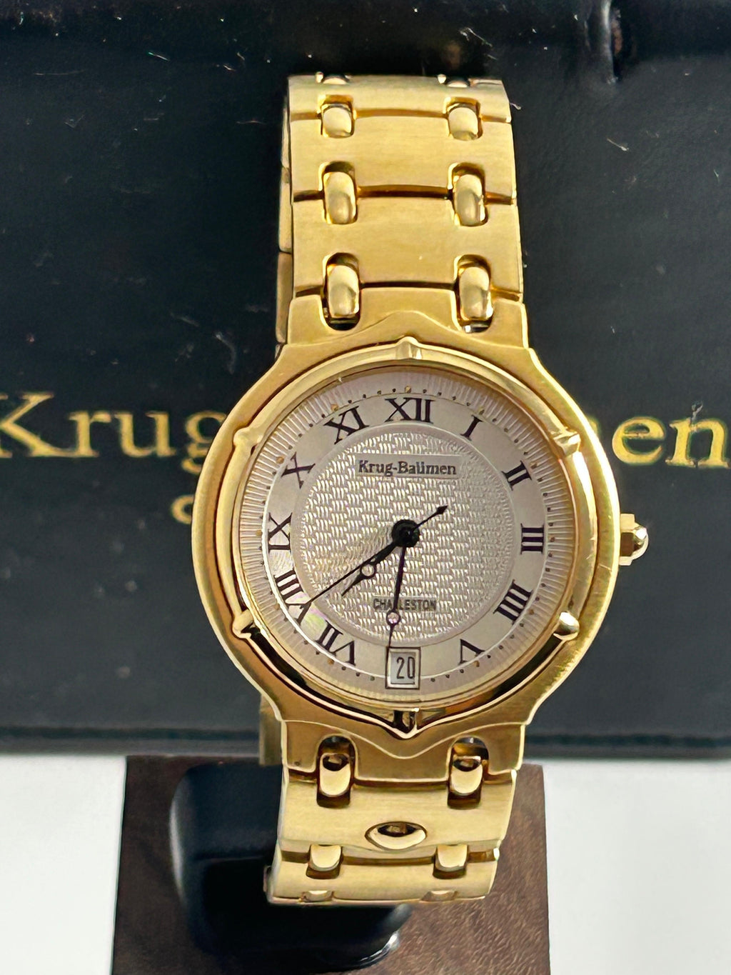 Krug-Baumen Charleston Men's Dress Watch - 32mm, Gold Tone, Roman Dial, Date, Boxed