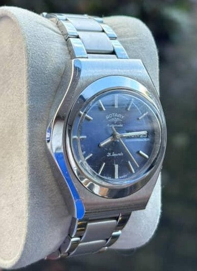 Vintage Rotary Automatic Day-Date Blue Dial Stainless Steel Men’s Watch