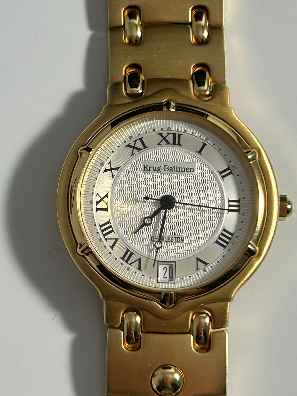 Krug-Baumen Charleston Men's Dress Watch - 32mm, Gold Tone, Roman Dial, Date, Boxed