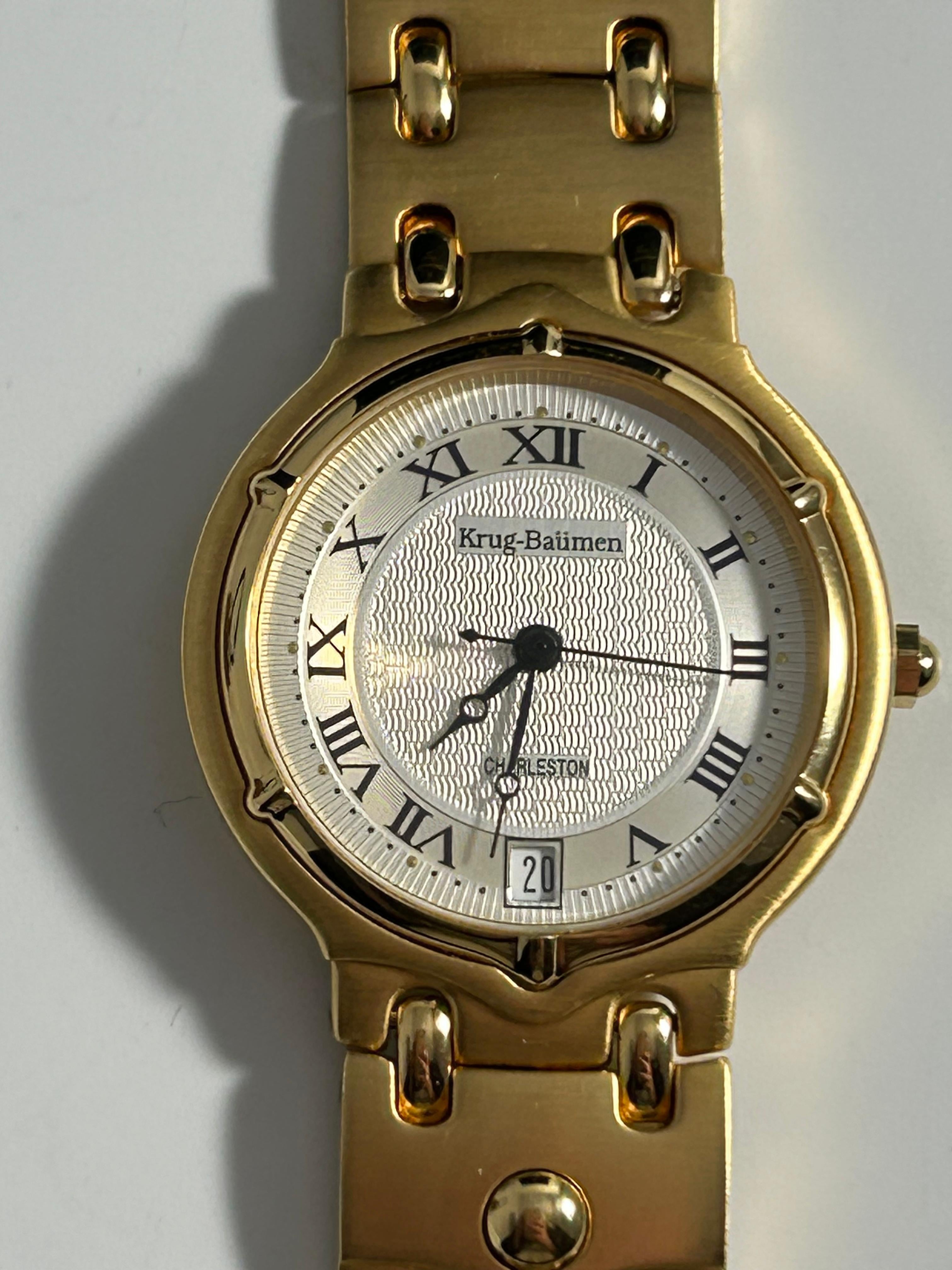 Krug-Baumen Charleston Men's Dress Watch - 32mm, Gold Tone, Roman Dial, Date, Boxed