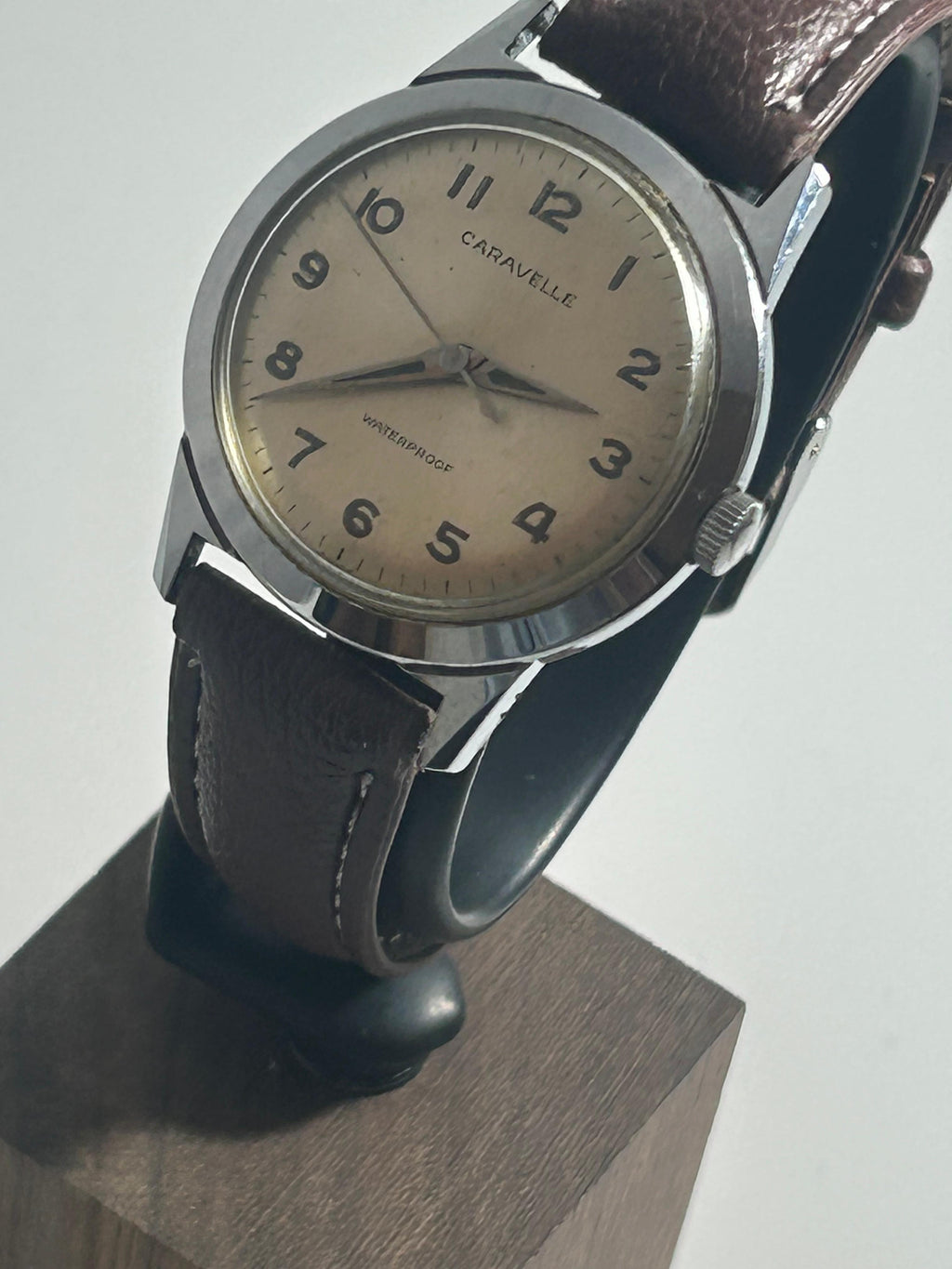 1960s Caravelle by Bulova Manual Wind Watch - 35mm, Swiss, Vintage, Cream Patina Dial