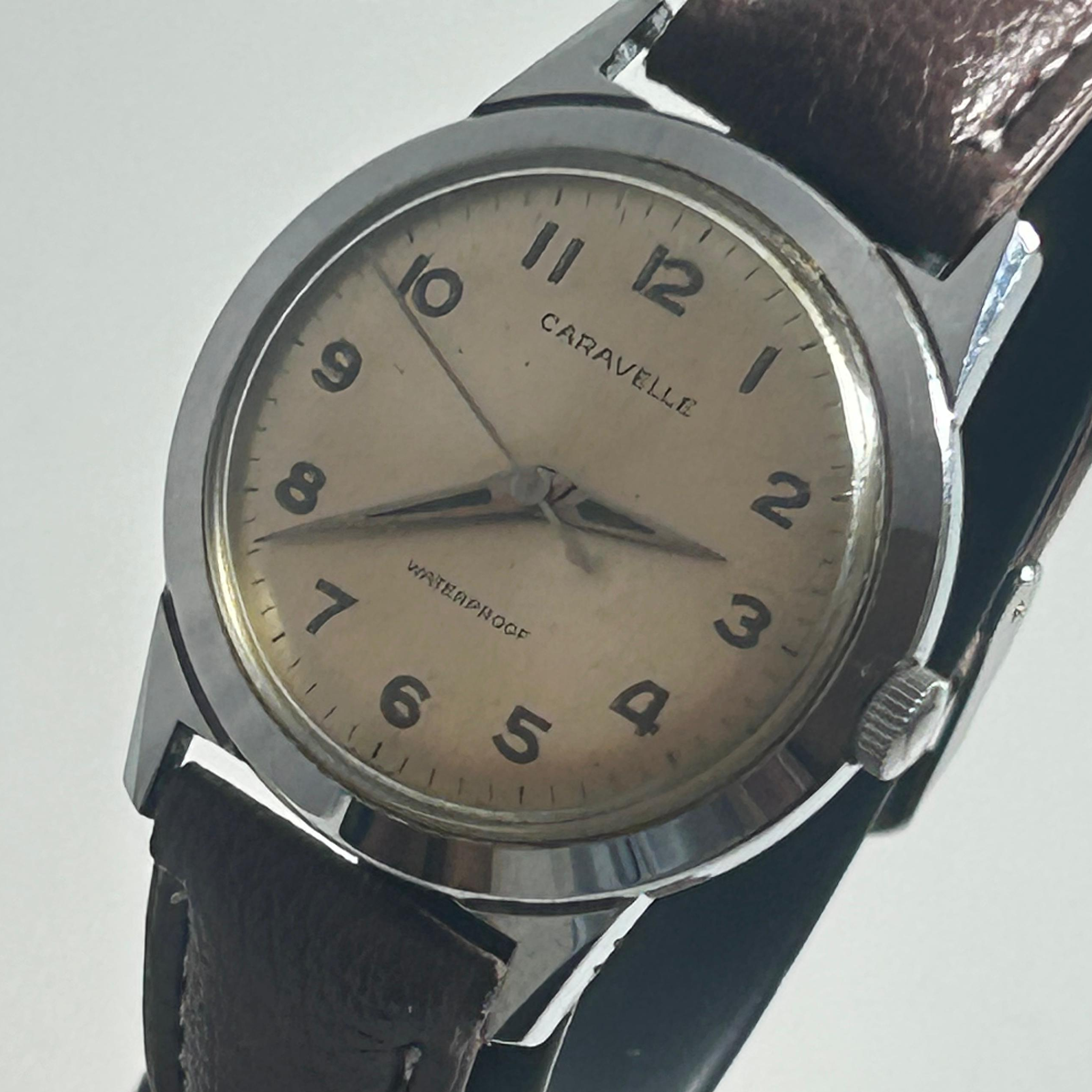 1960s Caravelle by Bulova Manual Wind Watch - 35mm, Swiss, Vintage, Cream Patina Dial