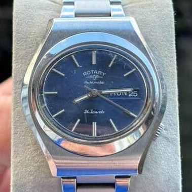 Vintage Rotary Automatic Day-Date Blue Dial Stainless Steel Men’s Watch