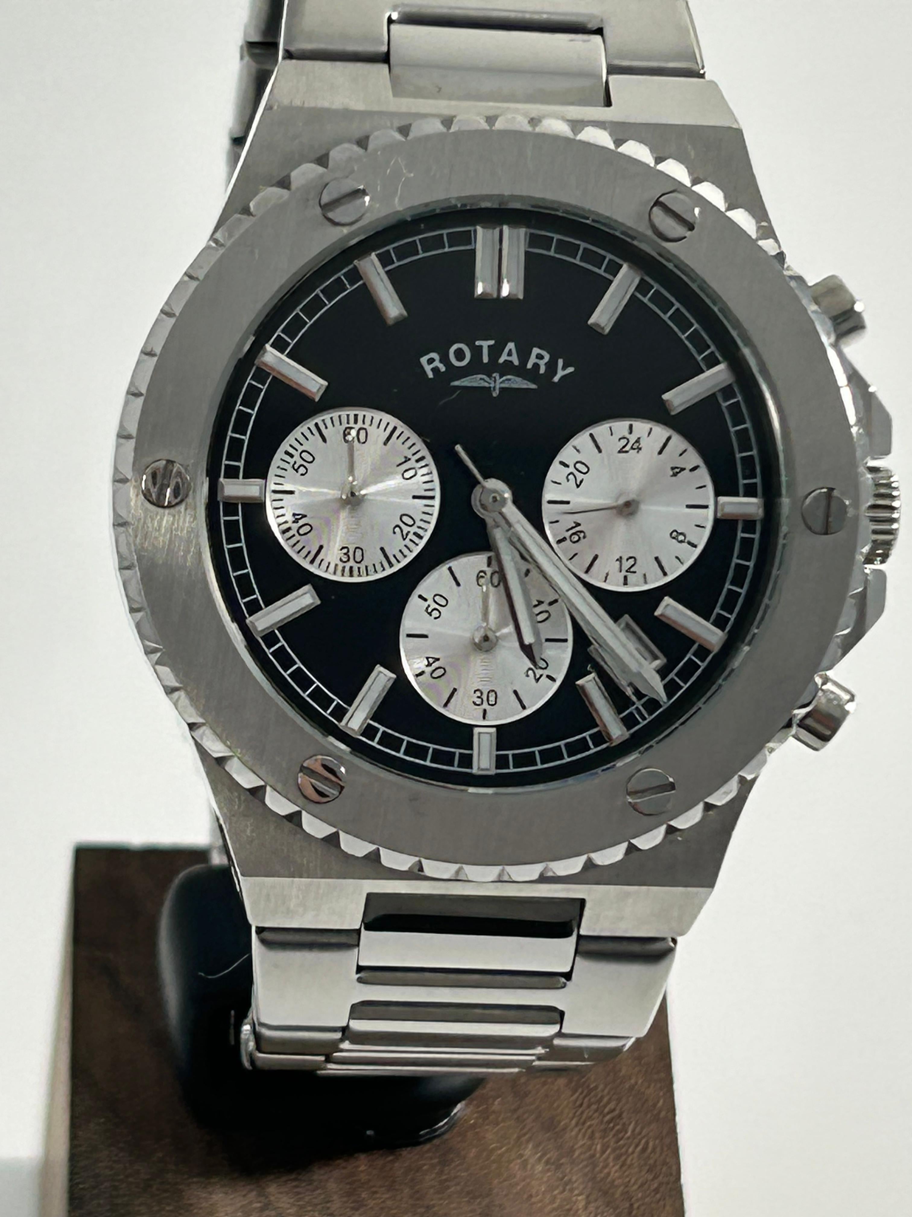 Rotary Royal Chronograph Watch - Black Dial, Stainless Steel, 41mm
