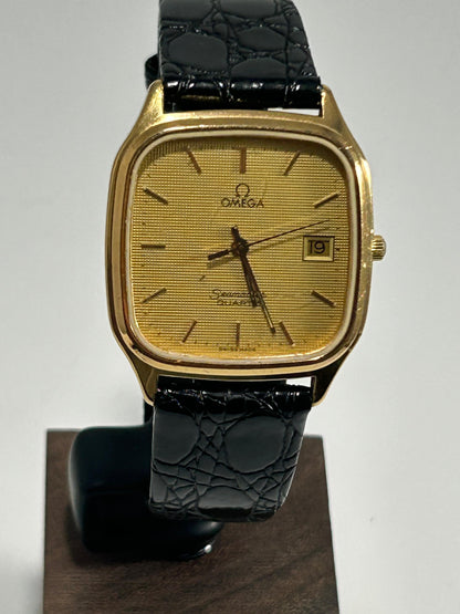 1980's Omega Seamaster 396.0934 Tank Style Rectangylar Gold Watch - Quartz, Date, Cal. 1420