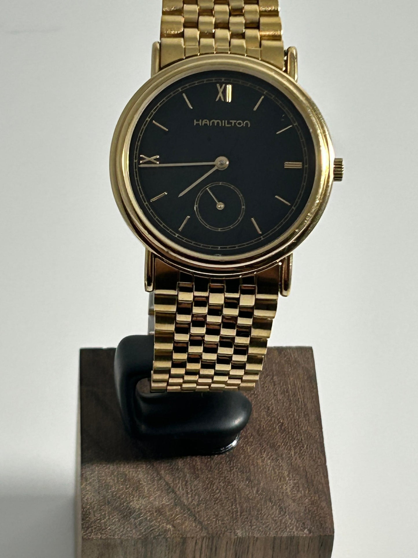 1970s Hamilton Small Seconds Dress Watch - Gold Tone, Vintage, 34mm, Art Deco Re-Issue, Quartz