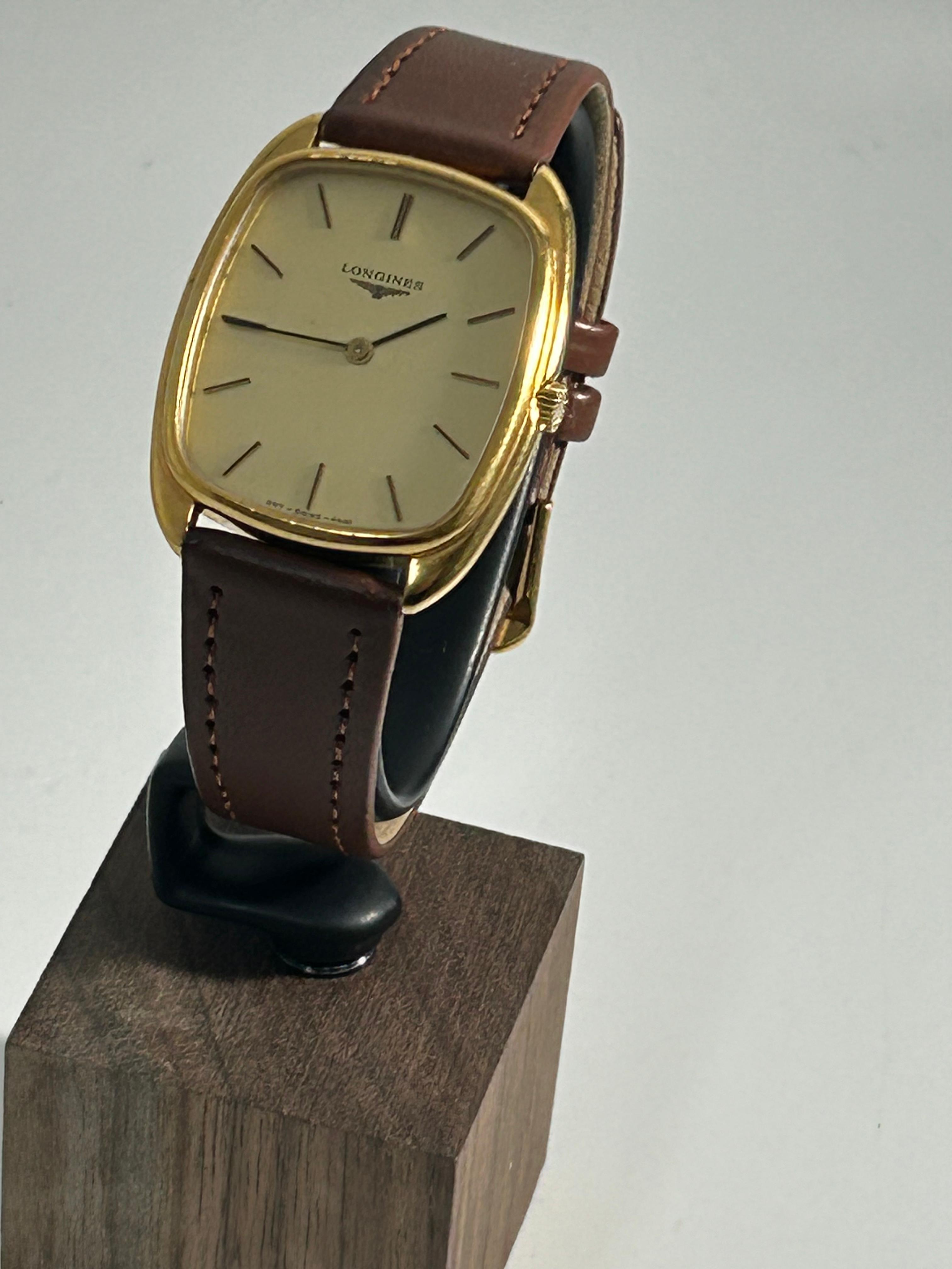 1980s Longines Manual Wind Dress Watch - Gold, Rectangular, Champagne Dial, Vintage