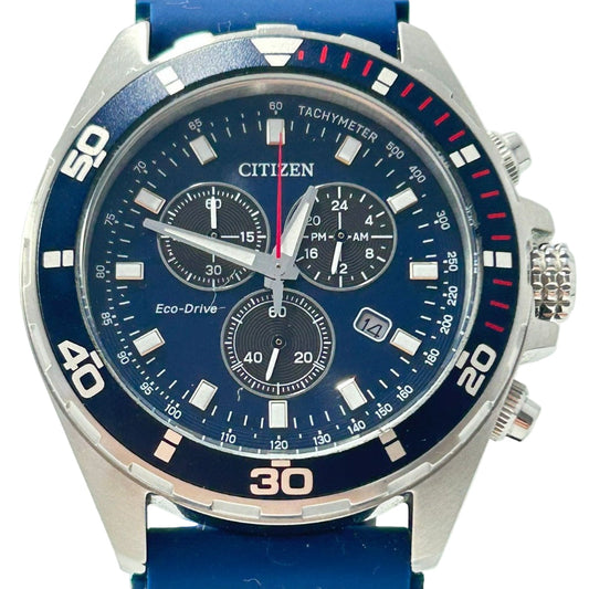 Citizen Eco-Drive Chronograph Blue Dial Men's Rubber Strap Watch - AT2510-58L